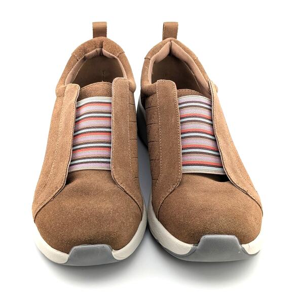 Lands’ End Slip On Sneakers Womens 10 Quilted Suede Tan Multicolor Stripe Sporty - Picture 2 of 8
